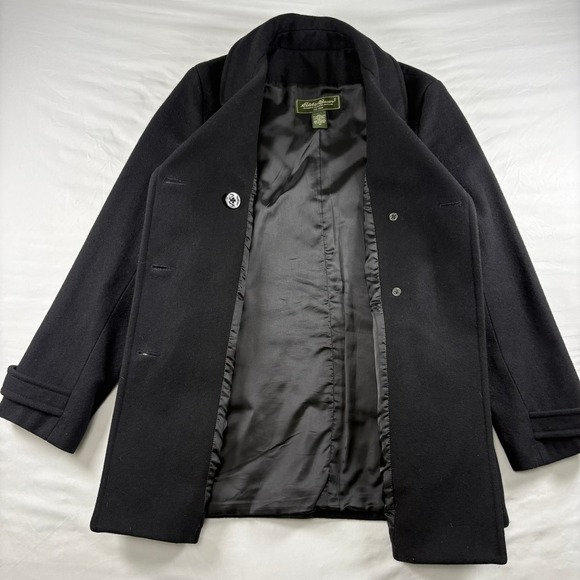 Eddie Bauer Pea Coat Womens XS Wool Blend Double Breasted Black Nautical Classic - Picture 3 of 8